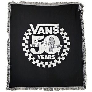 Vans Off The Wall Black White Tapestry Throw Blanket Fringe Skater 50 Years